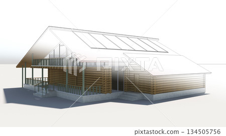exterior of a country house, cottage, visualization, 3D illustration exterior of a country house, cottage, visualization, 3D illustration 134505756