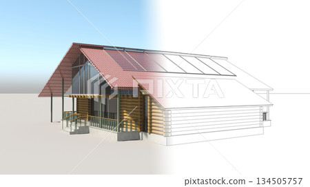 exterior of a country house, cottage, visualization, 3D illustration exterior of a country house, cottage, visualization, 3D illustration 134505757