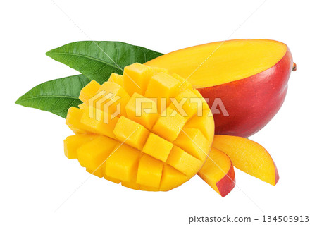 mango slices isolated on white background with full depth of field 134505913