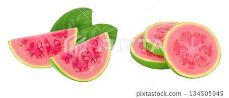Guava fruit slices isolated on white background with full depth of field Guava fruit slices isolated on white background with full depth of field 134505945