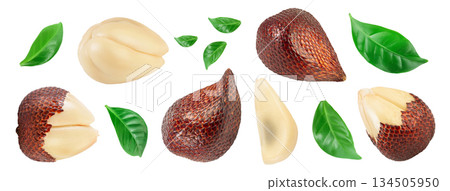 Salak snake fruit isolated on white background with full depth of field. Top view. Flat lay. 134505950