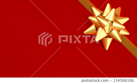 Golden Gift Bow on Red Background Representing Celebration and Luxury Concept 3d render. Golden Gift Bow on Red Background Representing Celebration and Luxury Concept 3d render. 134506106