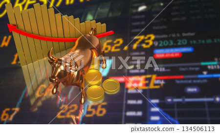 Golden Bull Market Surge for Business concept 3d Render. Golden Bull Market Surge for Business concept 3d Render. 134506113