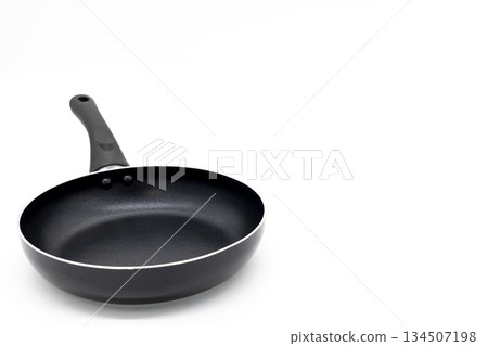 Black frying pan placed on a white background Image of cookware and kitchen supplies 134507198