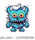 Furious Blue Cartoon Demon Monster with Spiked Horns (AI Generated) 134508096