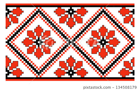 Red Black Pixel Floral Folk Ukrainian Ornament Red Black Pixel Floral Folk Ukrainian Ornament 134508179