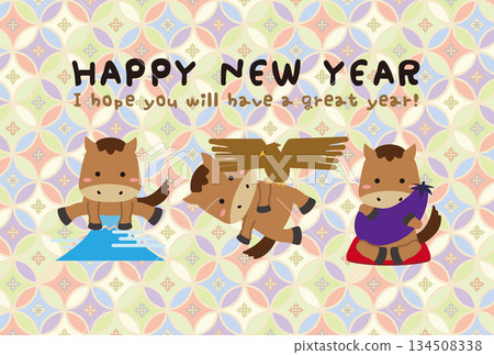 2026年新年賀卡 多彩日式圖案 第一夢 馬 2026年新年賀卡 多彩日式圖案 第一夢 馬 134508338