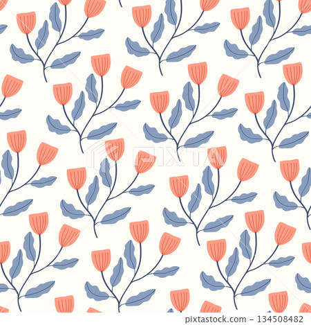 Floral Seamless Pattern of Flowers in Pink, for Textiles, Fabrics, Decoration, Papers Prints, Fashion Backgrounds, Wrapping 134508482