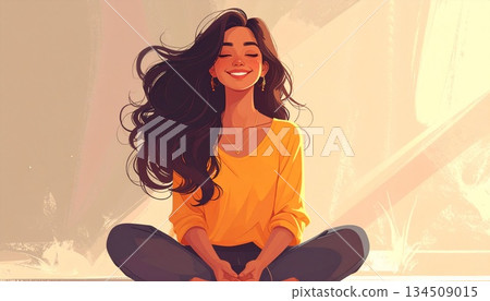 一位女士放鬆地坐著，AI生成的圖像 134509015