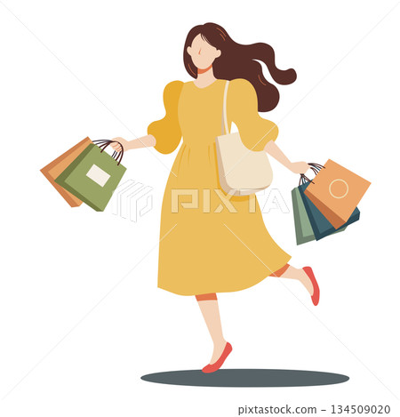 Flat design of women enjoying bargain sales and shopping 134509020