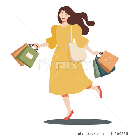 Flat design of smiling women enjoying bargain sales and shopping Flat design of smiling women enjoying bargain sales and shopping 134509286