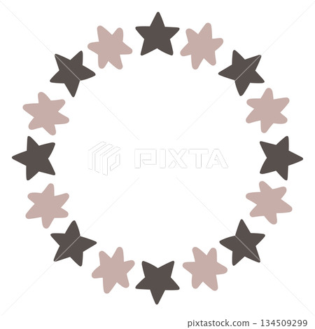 Minimalist circular frame made of simple star shapes. Modern decorative vector star wreath design perfect for holiday cards, invitations, branding, and festive graphic projects Minimalist circular frame made of simple star shapes. Modern decorative vector star wreath design perfect for holiday cards, invitations, branding, and festive graphic projects 134509299