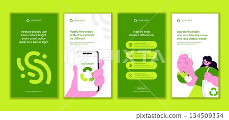 Plastic Waste Reduction Campaign Flat Cartoon Social Media Stories Background Illustration 134509354