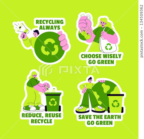 Plastic Waste Reduction Campaign Flat Cartoon Hand Drawn Eco Label Background Illustration 134509362