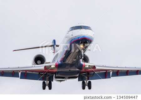 黃昏時分的仙台機場，飛機降落，宮城縣名取市 134509447