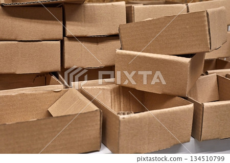 Cardboard Boxes On Shelf Cardboard Boxes On Shelf 134510799