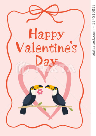 Valentine's Day card design template Toucan couple Valentine's Day card design template Toucan couple 134510815