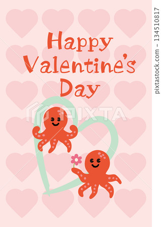 Valentine's Day card design template Octopus couple Valentine's Day card design template Octopus couple 134510817