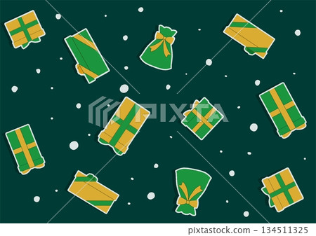 綠色和黃色聖誕禮物背景圖案 134511325