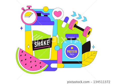 Protein Supplements Vector Illustration Featuring Healthy Food, Protein Powders, Fitness Workouts Supporting Nutrition And Body Vitamins 134511372