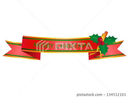 Christmas Ribbon Illustration of a red Christmas ribbon with a green message Banner material Christmas Ribbon Illustration of a red Christmas ribbon with a green message Banner material 134512101