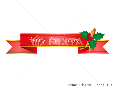 Illustration of a red Christmas ribbon with a cute message Banner material Illustration of a red Christmas ribbon with a cute message Banner material 134512103