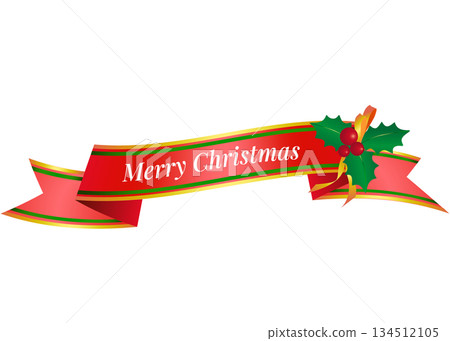 聖誕節主題的紅綠絲帶插圖橫幅材料 134512105