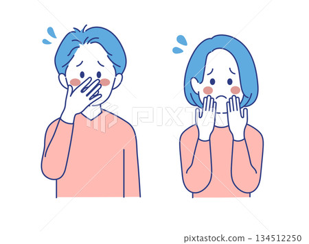 成年男女臉部表情插畫：羞恥姿勢 134512250