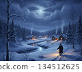 Snow mountain in the evening 134512625