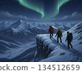 People climbing snowy mountains at night 134512659
