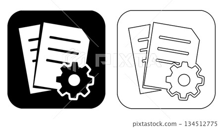 Black and white of documents and a gear symbolizing document management and processing Black and white of documents and a gear symbolizing document management and processing 134512775