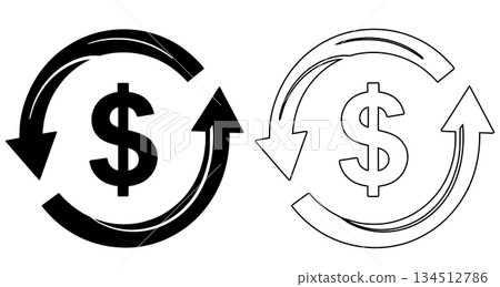 Dollar sign in a circular arrow financial cycle design 134512786