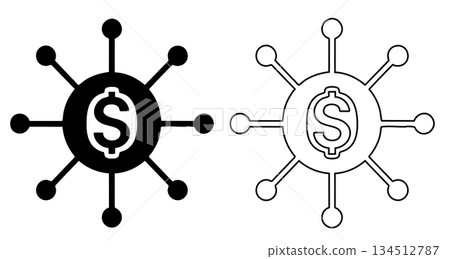 Dollar Sign Network Hub Set Black and White 134512787