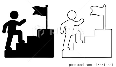 Person Climbing Stairs to Flag Success Achievement Symbol 134512821