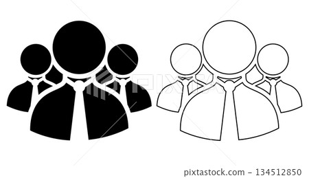 Title: Three people standing together with overlapping circles representing teamwork and unity 134512850