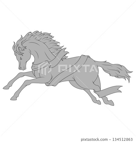Wild horse riding with ribbon Wild horse riding with ribbon 134512863