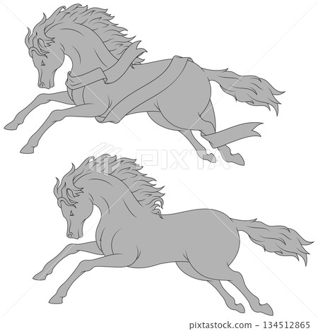 Wild horse riding with ribbon Wild horse riding with ribbon 134512865