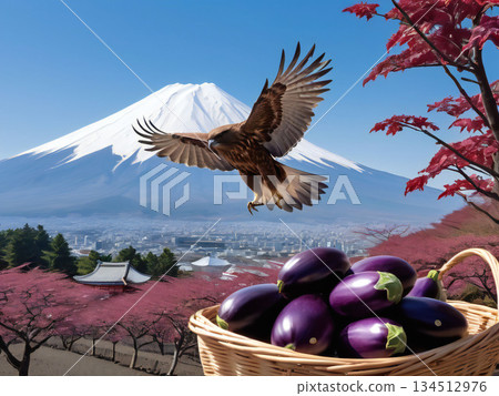 Fuji, a hawk, and an eggplant 134512976