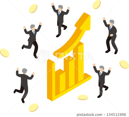 Isometric business success and upward growth graph, happy businessman Isometric business success and upward growth graph, happy businessman 134512998