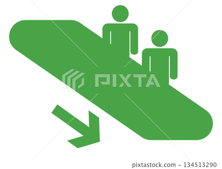 扶梯上人們往下走的象形圖，綠色 134513290