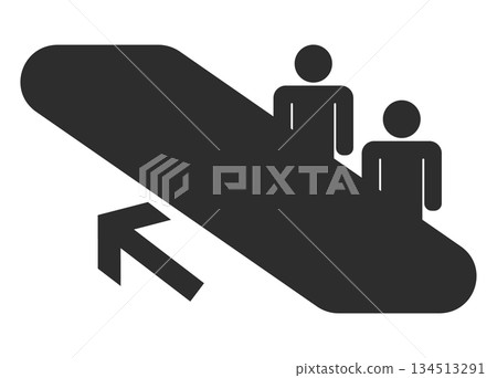 搭乘自動扶梯的人的象形圖，向上，黑色 134513291