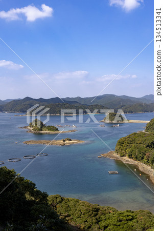 A view of the aquaculture rafts in Wakamatsu Seto in Shinkamigoto Town, Nagasaki Prefecture A view of the aquaculture rafts in Wakamatsu Seto in Shinkamigoto Town, Nagasaki Prefecture 134513341