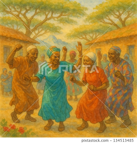 多邊形文化長壽軍彈樂舞｜活力老化水彩畫 134513485