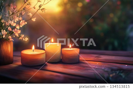 溫暖的燭光和櫻花 134513815