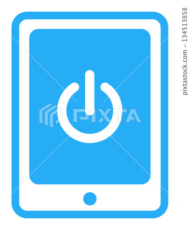 Flat icon of a tablet device with a power symbol Flat icon of a tablet device with a power symbol 134513858