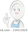 Plate character wearing an apron (pointing and smiling) 134513929
