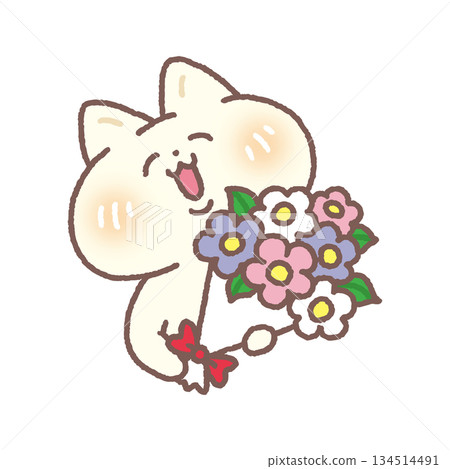 一隻笑容可愛的貓咪抱著一束花 一隻笑容可愛的貓咪抱著一束花 134514491