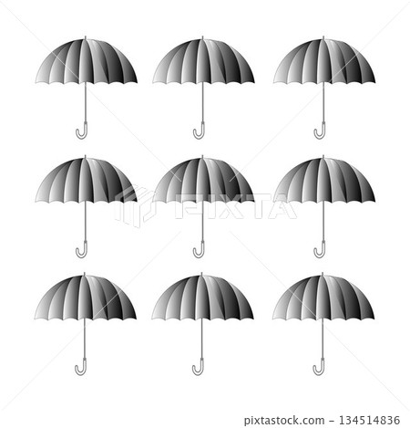 Grid of Gray Umbrellas in Monochrome Pattern for Rain, Weather, and Shelter Concept	 134514836
