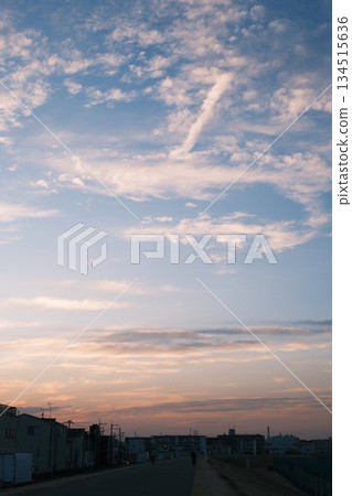 Beautiful sky during the magic hour and the silhouette of a residential area Beautiful sky during the magic hour and the silhouette of a residential area 134515636