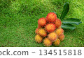 Red hairy rambutan fruit on grass background, tropical fruit asia 134515818